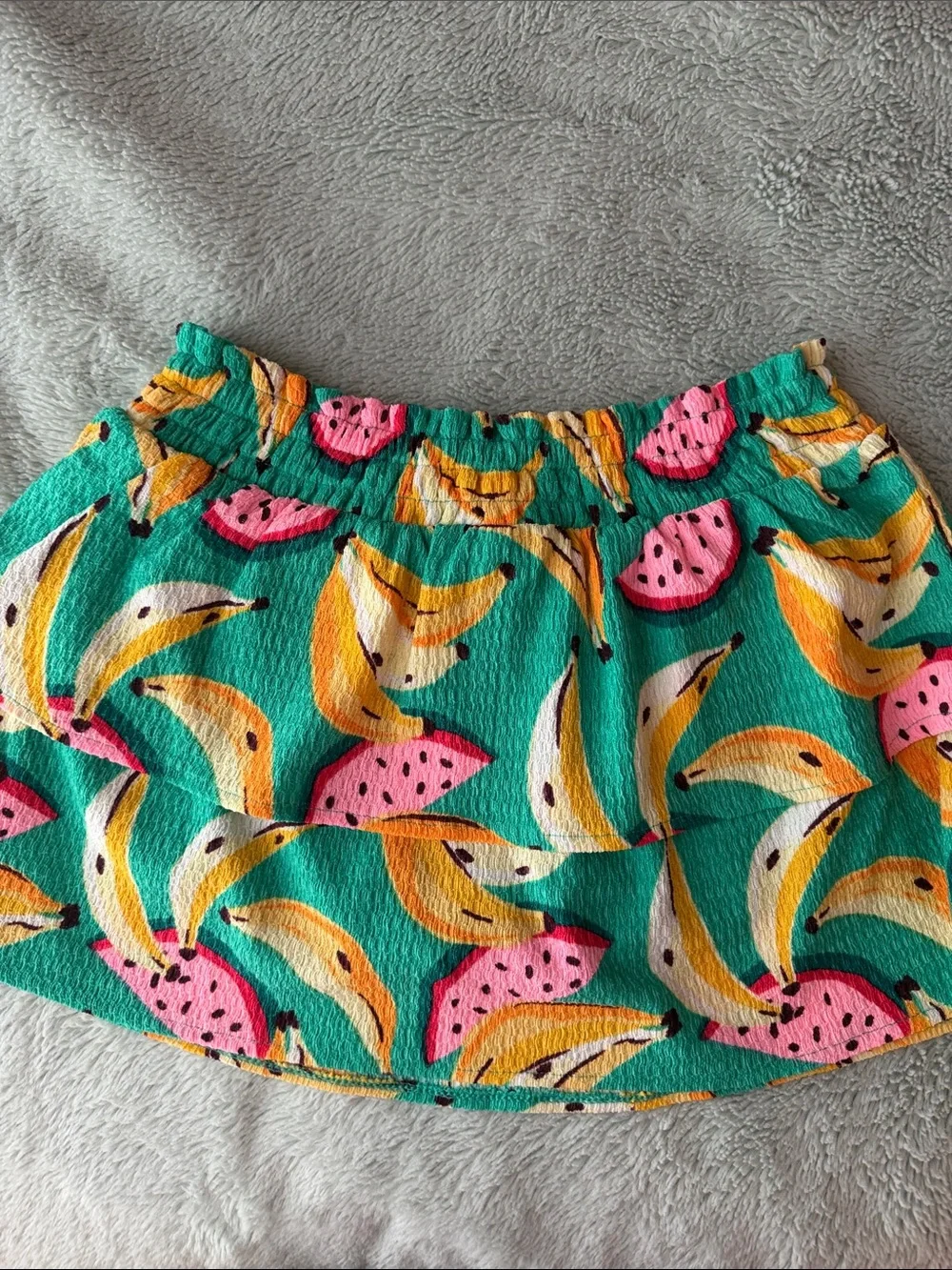 Kids Tropical Banana Print Ruffle Skirt - Green, Pink & Yellow